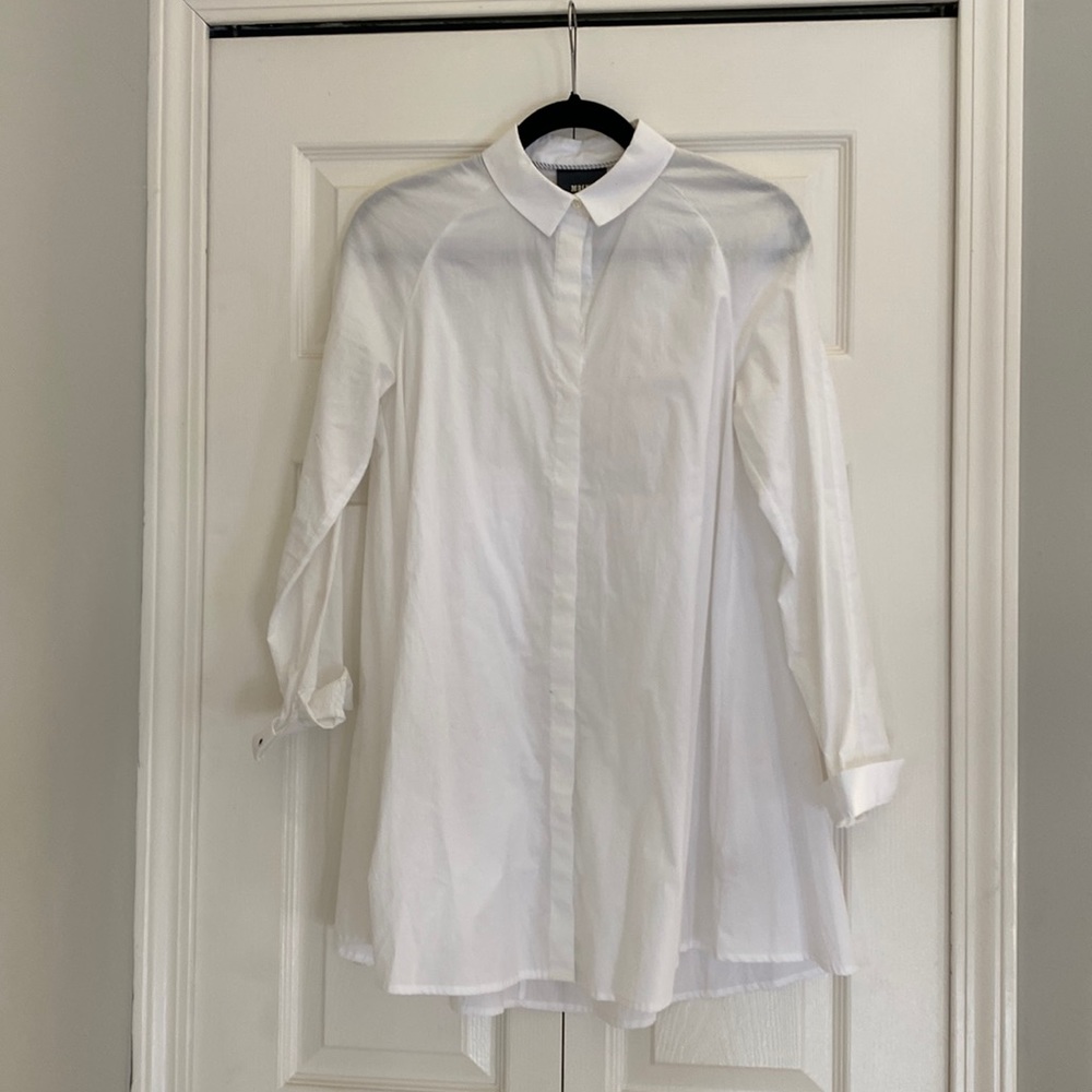 Anthropologie Mauve white button down trapeze shirt. Very oversized.